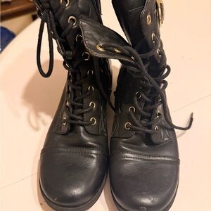 Guess Black Combat Boots with Gold Accents